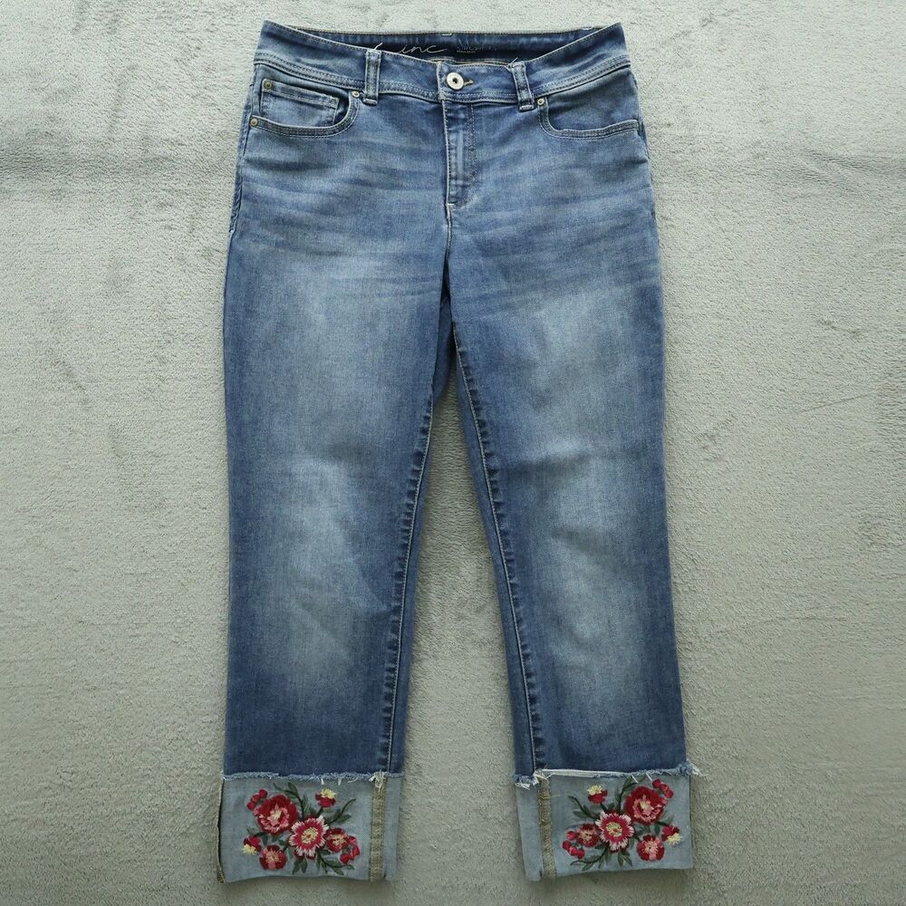 INC Jeans Women's Size 8R Blue Mid-Rise Cuffed Straight Leg Denim 25" Inseam